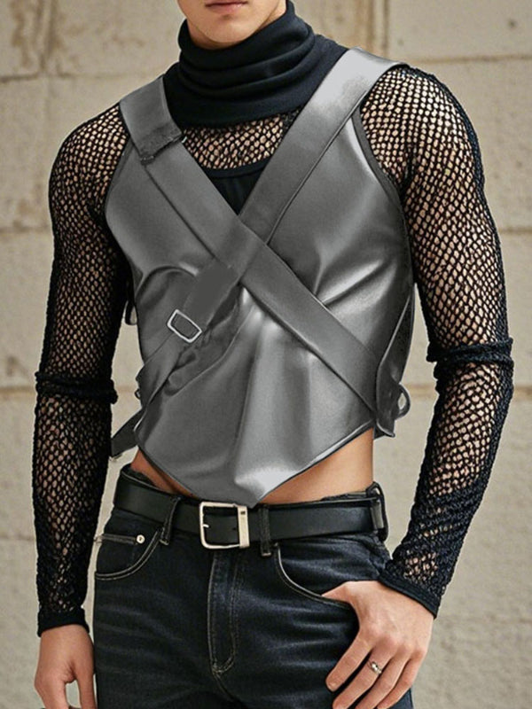 Mens Knit Mesh Splicing Long-Sleeve T-Shirt SKUK95552