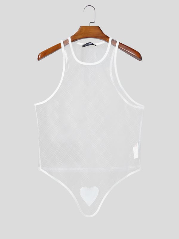 Men's Clubwear Sexy Sheer Plaid Mesh High Cut Tank SKUL66185