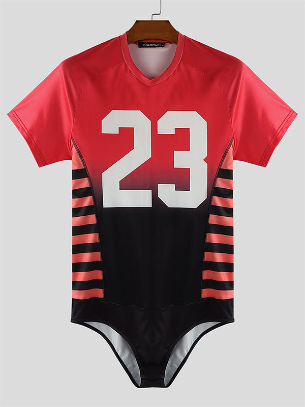 Men's Number Print Gradient Short Sleeve Bodysuit SKUL17911