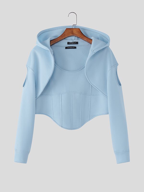 Men's Deconstructed Cropped Hooded Two Pieces Outfit SKUL41060