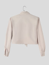 Men's Avant-Garde Runway 3D Rose Flower Applique Cascading Bow Tie Long Sleeve Waist Length Cropped Jacket SKUL81826