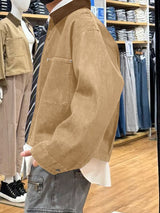 Men's Solid Corduroy Collar Long Sleeve Jacket SKUL34133