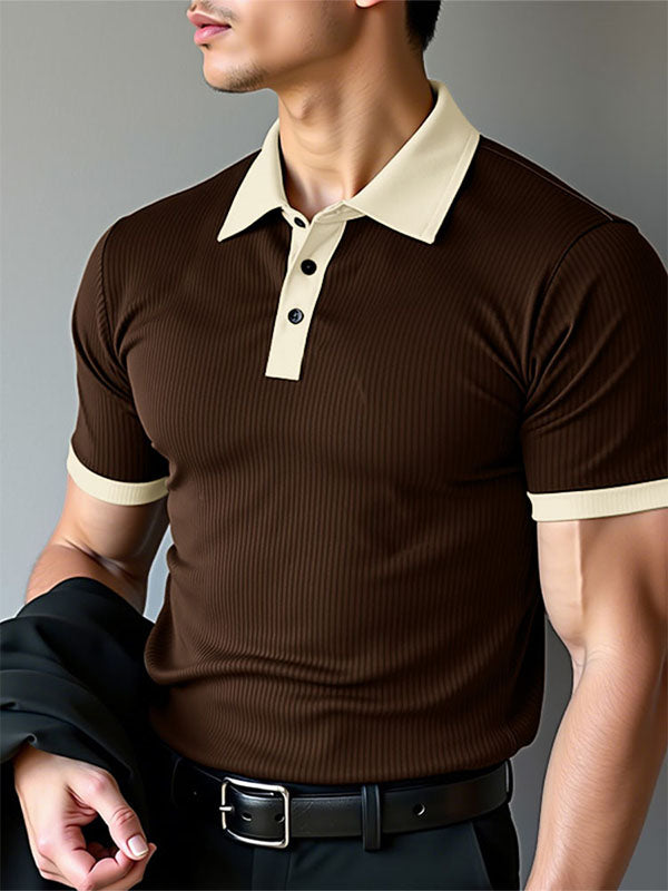 Mens Minimalist Textured Colorblock Short-Sleeve Shirt SKUL17045