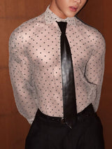 Men's Sheer Mesh Polka Dot Print Long Sleeve Shirt SKUL20217