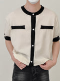 Mens Contrast Patchwork Knit Short Sleeve Shirt SKUK13139