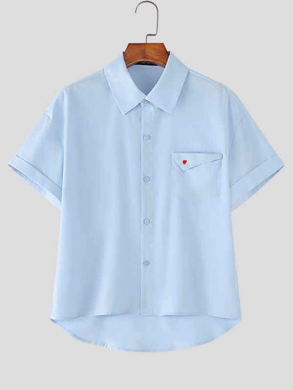 Men's Heart Embroidery Short Sleeve Shirt SKUL54730