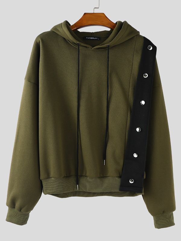 Men's Contrast Color Patchwork Button Long Sleeve Hoodie SKUL35244