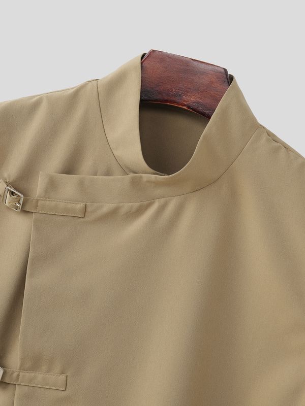 Men's Asymmetric Metal Buckle Strap Sleeveless Waistcoat SKUL61184