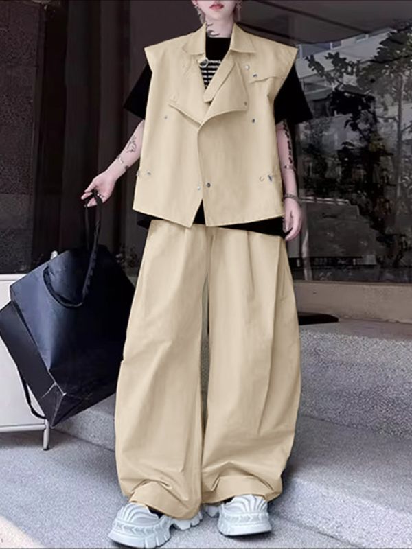 Men's Solid Lapel Drawstring Two Pieces Outfit SKUL31923