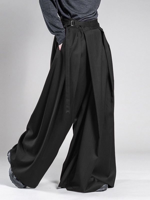 Men's Avant-Garde Pleated Layered Buckle Strap Pant SKUL59509