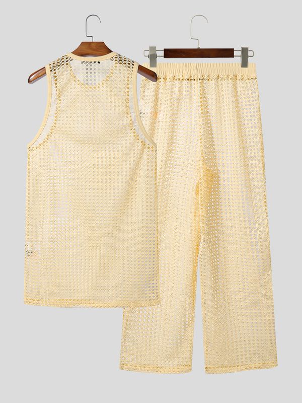 Men's Hollow Out Crochet Mesh Two Pieces Outfit SKUL60175