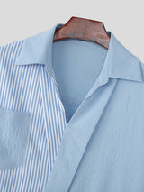 Men's Striped Contrast Color Asymmetrical Long Sleeve Shirt SKUL46425