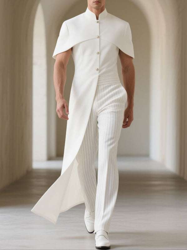 Mens Solid Color Long Hem Short Sleeve Blazer SKUL23509