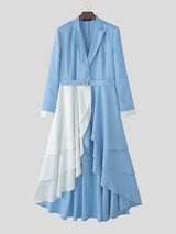 Men's Irregular Pleated Hem Color Block Long Sleeve Blazer SKUL36526