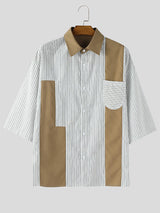 Mens Striped Patchwork Casual Short Sleeve Shirt SKUL15377
