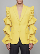 Men's Solid Color Ruffle Patchwork Casual Blazer SKUL40288