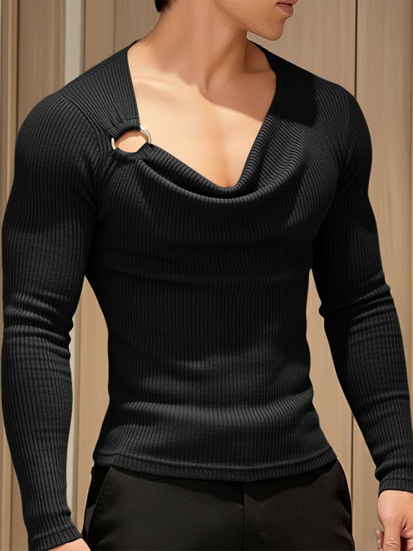 Men's Metal Ring Detail Knit Long Sleeve T-shirt SKUL52647