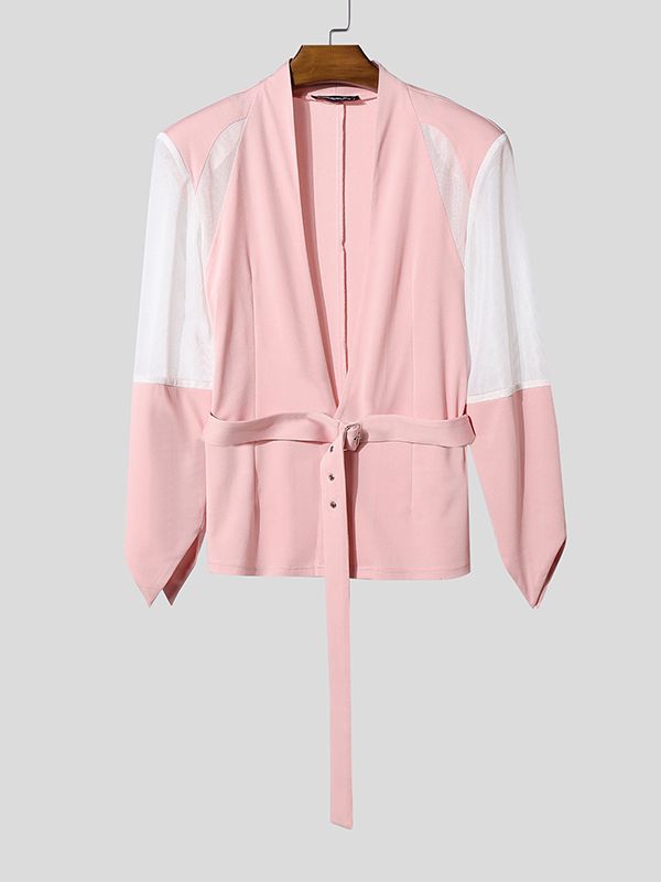 Men's Sheer Mesh Patchwork Casual Long Sleeve Blazer SKUL50128