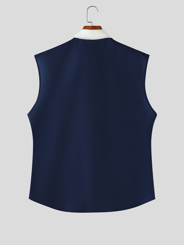 Men's Star Print Ruffled Jabot Sleeveless Shirt SKUL55309