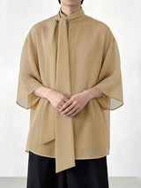 Men's Avant-Garde New Romanticism Sheer Organza Long Pussy-Bow Shirt SKUL68398