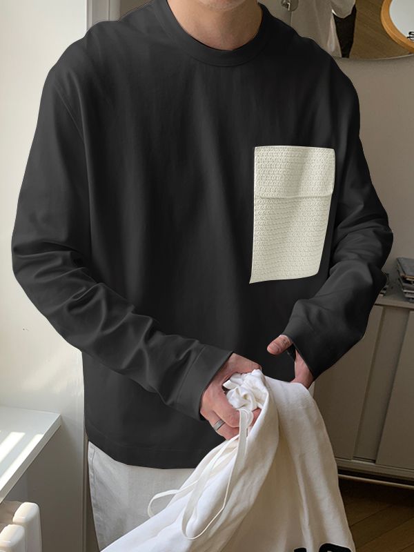 Men's Contrast Pocket Casual Long Sleeve T-Shirt SKUL32973