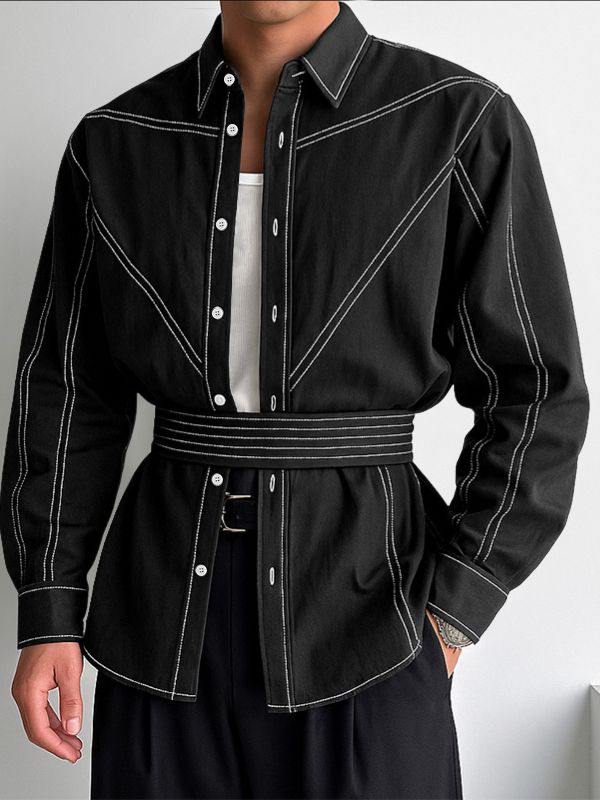 Men's Contrast Stitch Long Sleeve Shirt SKUL39701