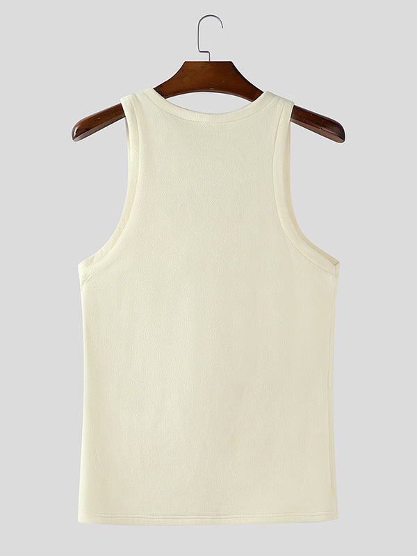 Men's Solid Color Fleece Casual Tank SKUL25756