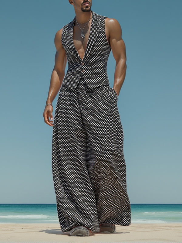 Men's Polka Dot Print Casual Two Pieces Outfit SKUL25091