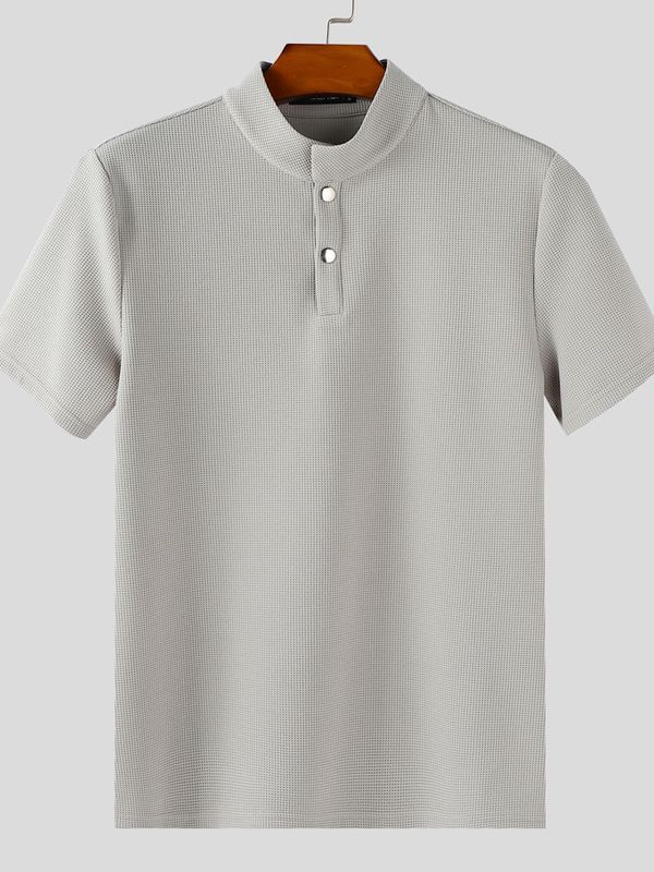 Men's Solid Color Waffle Short Sleeve Shirt SKUL36439