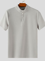 Men's Solid Color Waffle Short Sleeve Shirt SKUL36439