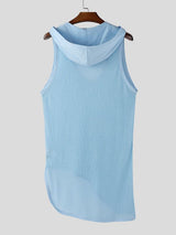 Men's Solid Color Textured Long Irregular Hem Hooded Tank SKUL54058