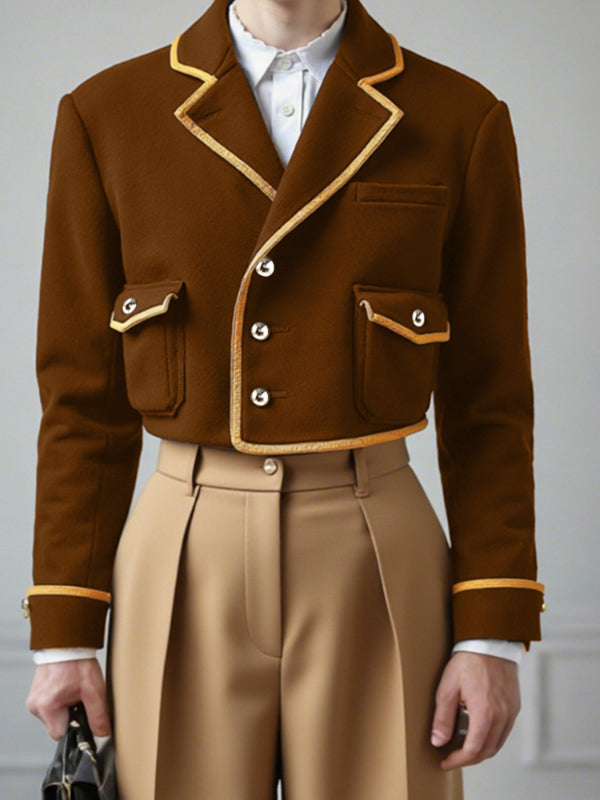 Men's Preppy Contrast Cropped Long Sleeve Jacket SKUL27422