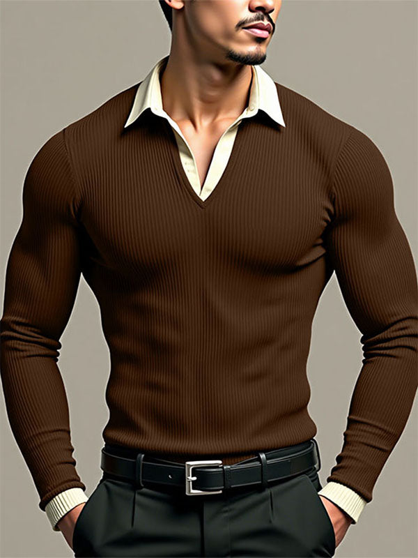 Men's Solid Color Textured Long Sleeve Shirt SKUL28426