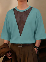 Men's Sheer Mesh Patchwork Short Sleeve T-shirt SKUL52632