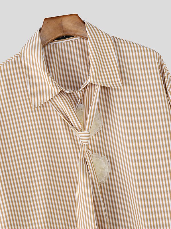 Men's 3D Floral Patchwork Striped Long Sleeve Shirt SKUL48616