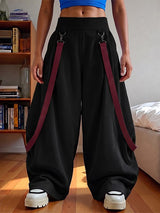 Men's Avant-Garde Deconstructed Stage Runway Suspender Ribbon Elastic Waist Baggy Pant SKUL85539