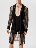Mens Floral Lace See Through Longline Shirt SKUK09623