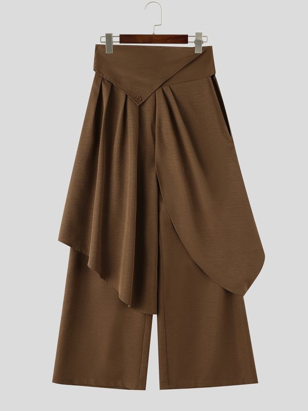 Men's Avant-Garde Asymmetrical Wrap Draped Slit Wide Leg Pant SKUL71320