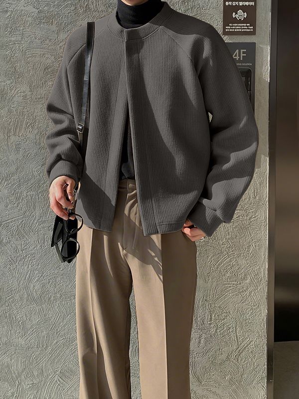 Men's Solid Color Loose Versatile Long Sleeve Cardigan SKUL37704