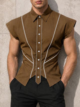Men's Avant-Garde Contrast Piping Tailored Slim Fit Sleeveless Shirt SKUL75608