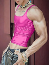Men's Avant-Garde High Street Metallic Faux Leather Skinny Racerback Tank SKUL71246