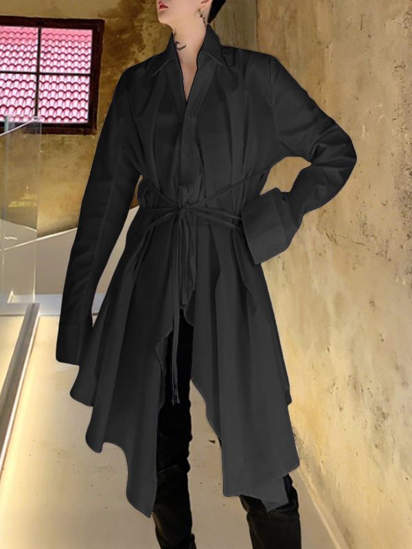 Men's Deconstructed Loose Drawstring Long Sleeve Shirt SKUL37534