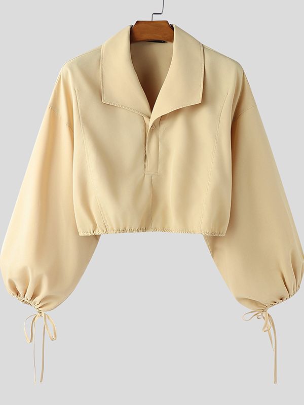 Men's Solid Color Waist-Fitted Collar Long Sleeve Shirt SKUL46083