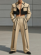 Men's Corduroy Colorblock Cropped Casual Two Pieces Outfit SKUL23736