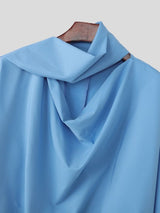 Men's Solid Color Ribbon Cowl Neck Two Pieces Outfit SKUL41313