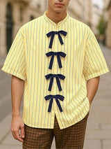 Mens Bow Ribbon Striped Short Sleeve Shirt SKUL19082