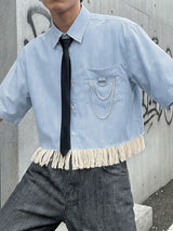 Men's Metal Chain Detail Fringe Patchwork Shirt SKUL54652