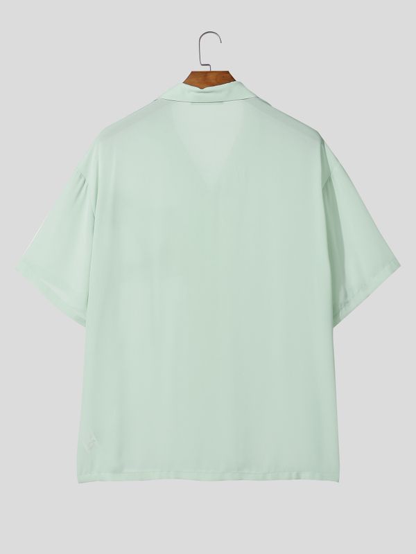 Men's 3D Floral Textured Frog Button Short Sleeve Shirt SKUL60244