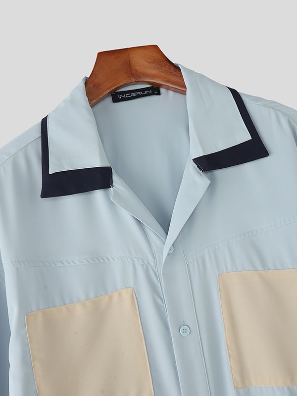 Men's Color Block Long Sleeve Shirt SKUL36481