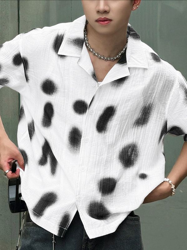 Men's Gradient Polka Dot Print Short Sleeve Shirt SKUL42242